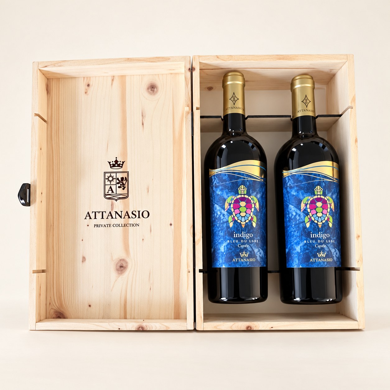 Indigo · confezione doppia, confezione regalo in legno Attanasio